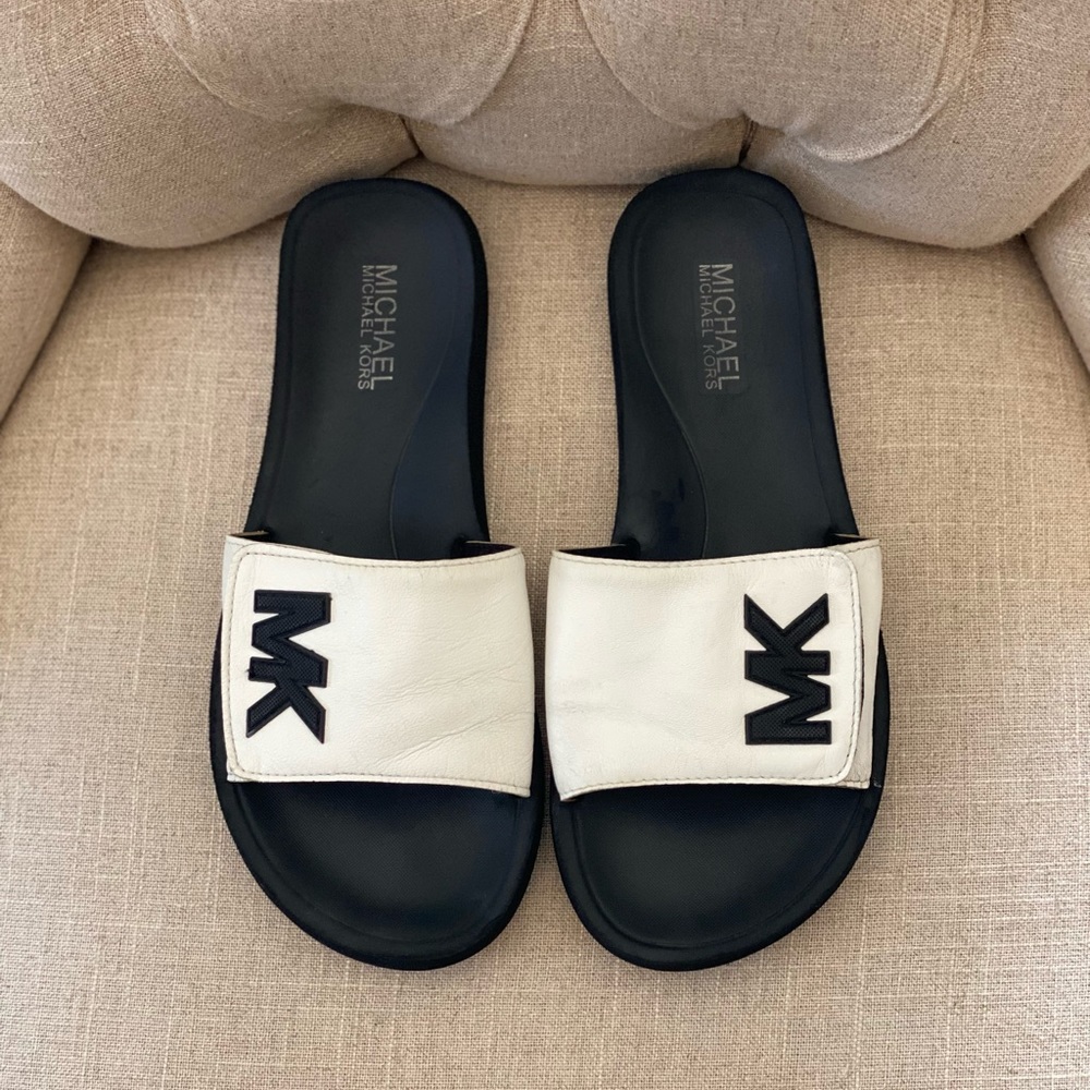 Michael Kors Slides. White with a Velcro Closure